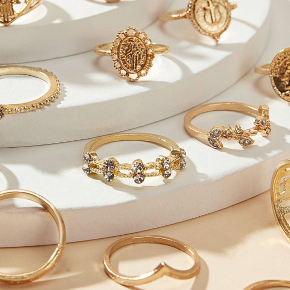 Gold Rhinestone Decor Rings 15pcs - Picture 4 of 4